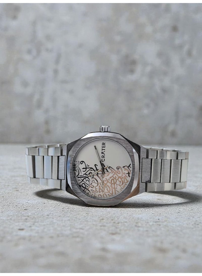 كريتر  ساعة كريتر (CRATER) للرجال – تصميم ملكي فاخر من الستانلس ستيل، مينا كلاسيكي مع عرض التاريخ، مقاومة للماء – تشمل علبة الماركة (فضي/فضي). - Image 3